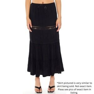 Forever 21 Black Maxi Skirt Womens Medium Boho Lace Trim Elastic Waist